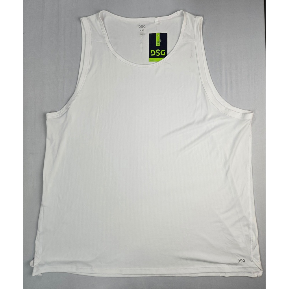 DSG Mens Run Tank Pure White XXL Moisture Wicking UPF 50 Reflective DAM22206
